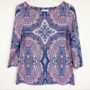 Charter Club | Damask Print Boatneck Top Sz PM